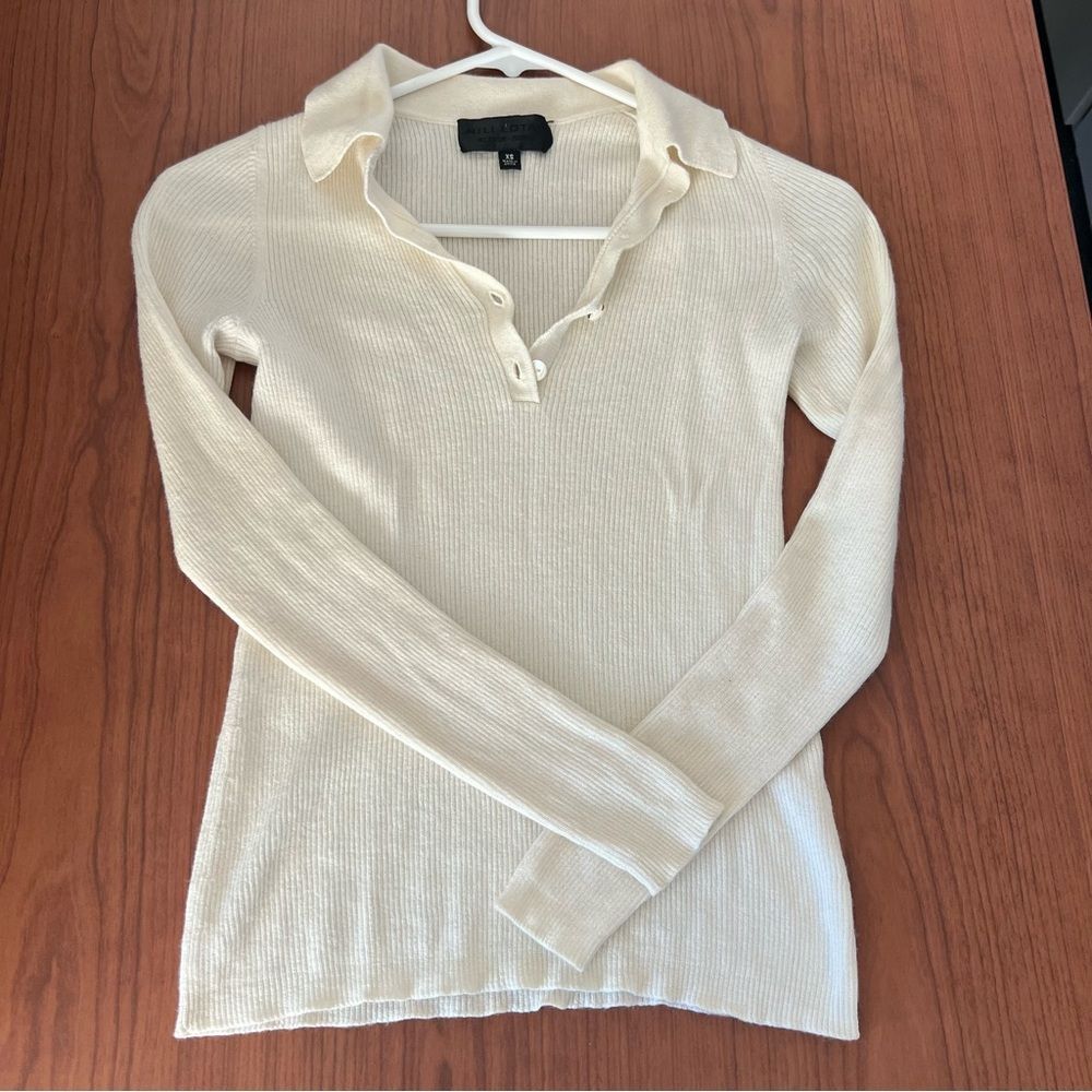 Nili Lotan Merino Wool Silk Cashmere Blend Polo Sweater XS Ivory Quiet Luxury